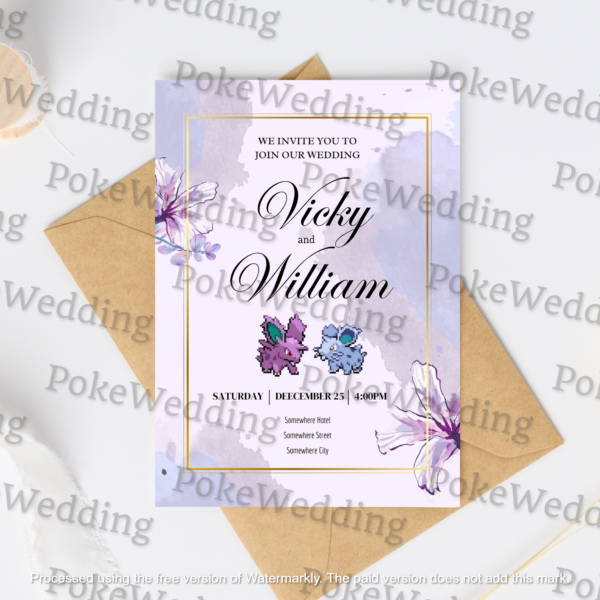 Nidoran Pokemon Wedding Invitation 5x7