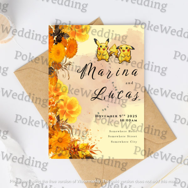 Battle Pikachu Wedding Invitation 5x7